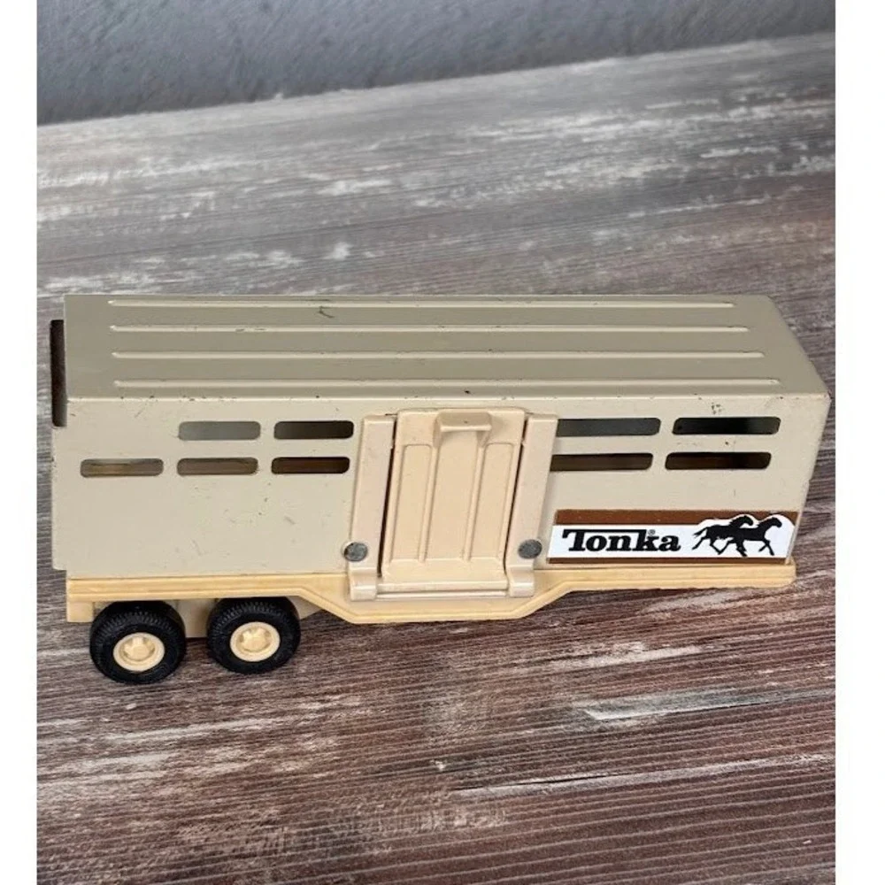 Vintage Tonka Steel Horse Trailer Toy Metal Beige Brown Kids Play‎ Vehicle